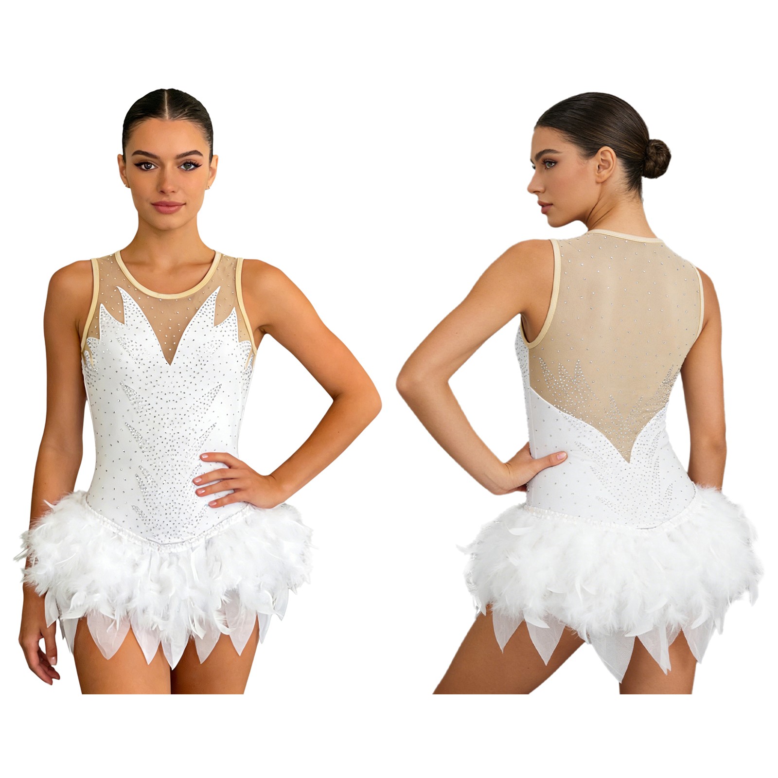 Women Ballet Dance Sleeveless Bodysuit Swan Style Leotard Elegant Performance