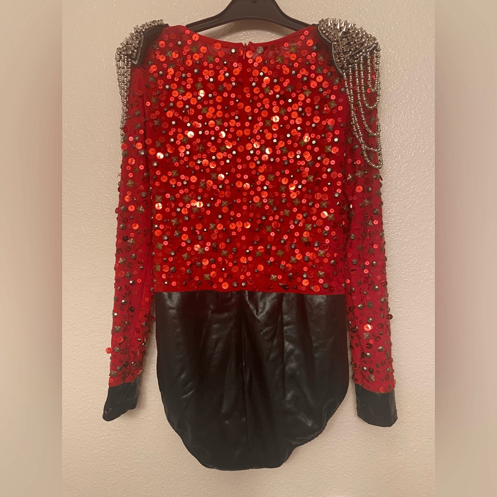 Glamour mature faux leather red goth grunge studed Dance Custom solo costume LA
