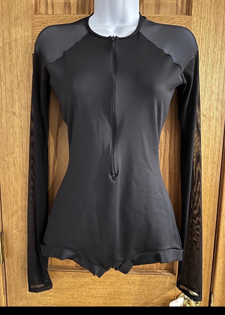 NATALIE COUTURE NC8893 Mesh Zip Front Black Shorty Unitard Biketard NWT sz Large