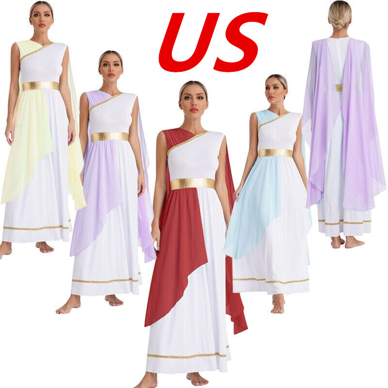 US Women Greek God Dress Greece Toga Dancewear Stage Performance Cosplay Costume