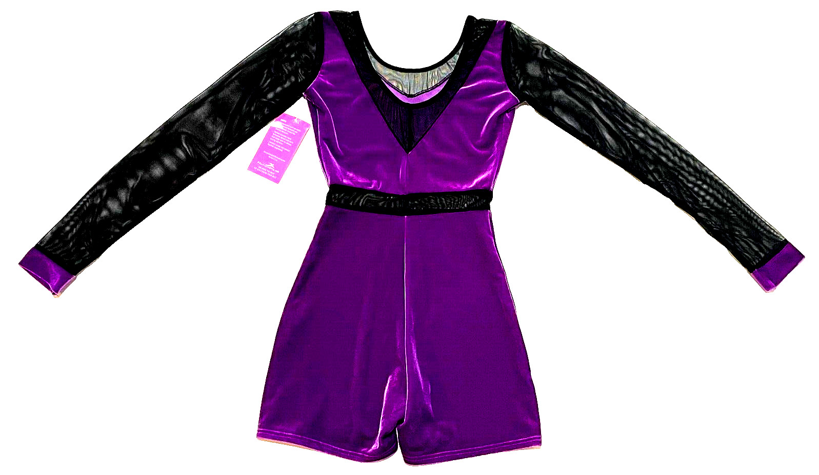 Motionwear Velvet Biketard Bodysuit Unitard Mesh LS Competition Duet New Women S