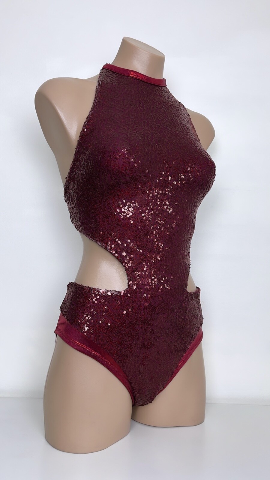 Schminke 🍷 burgundy sequin Goddess leotard pole wear dance halter bodysuit