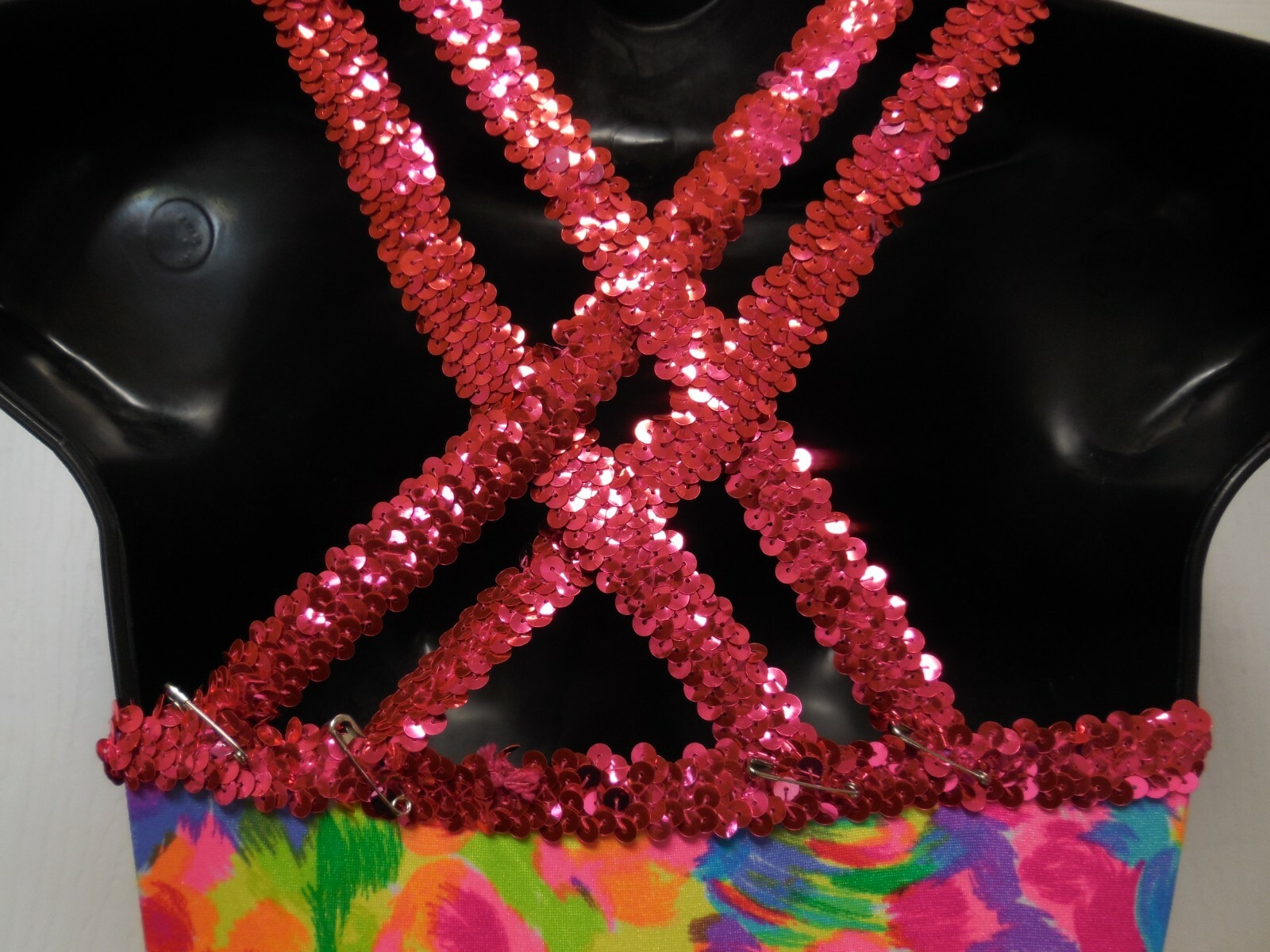 Fluorescent Multi Color Leotard Pink Sequin Straps Dance Ladies Petite NWOT