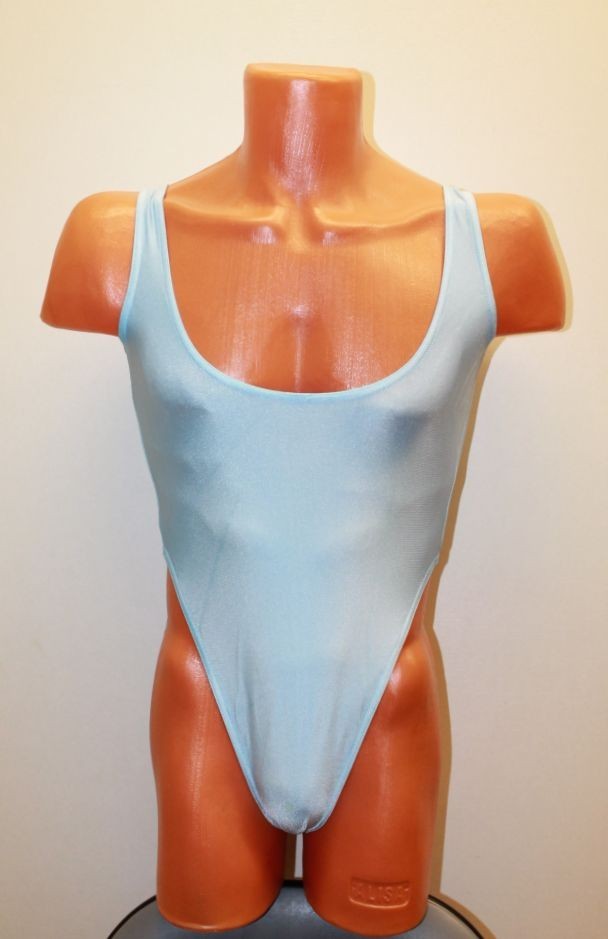 Men Thong Leotard 151-18 Bottom Closed Half Light Blue Spandex Size S