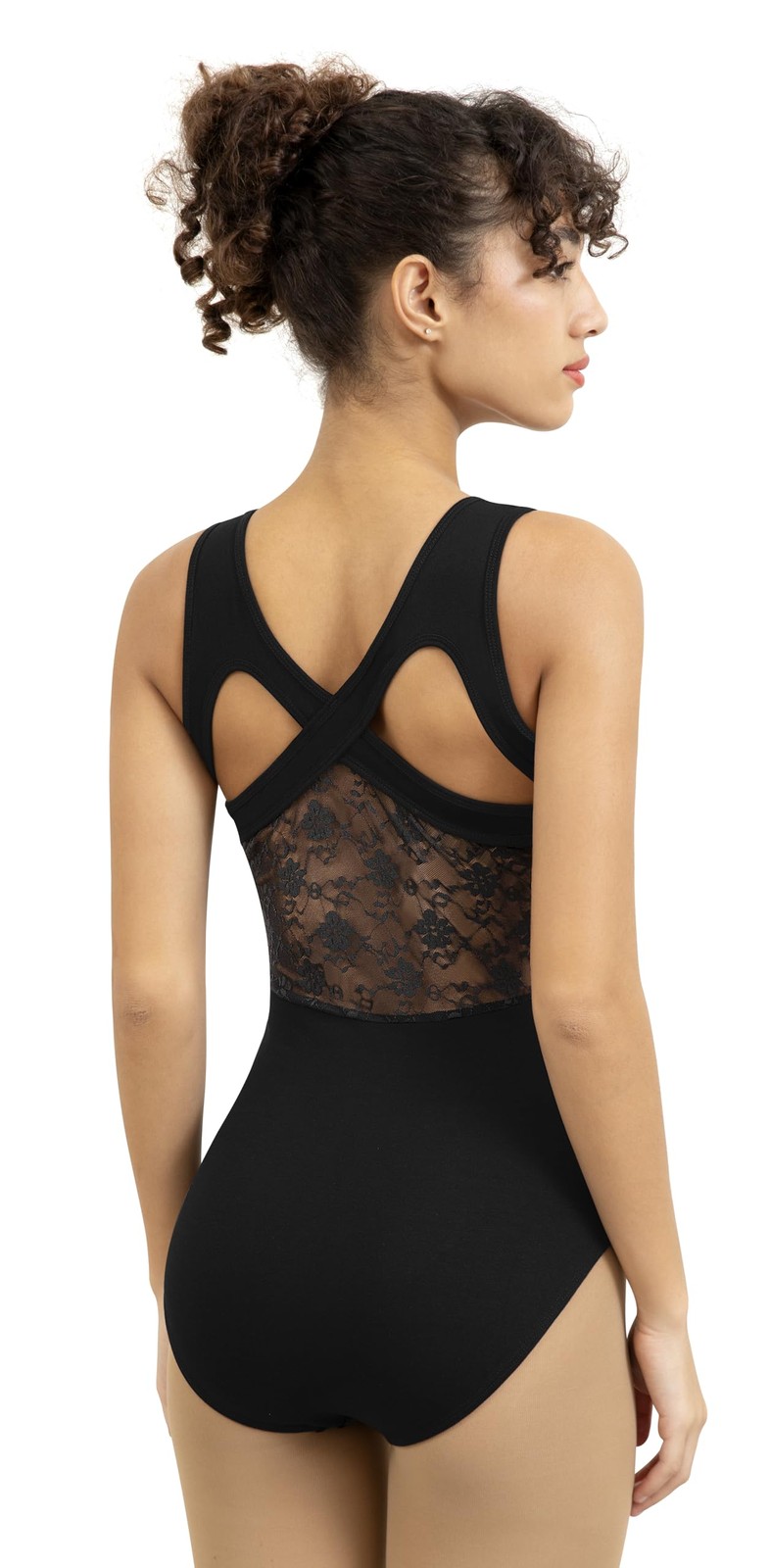 Tegmk Womens Lace Leotard for Dance Ballet Tank Crisscross Medium, A1-black