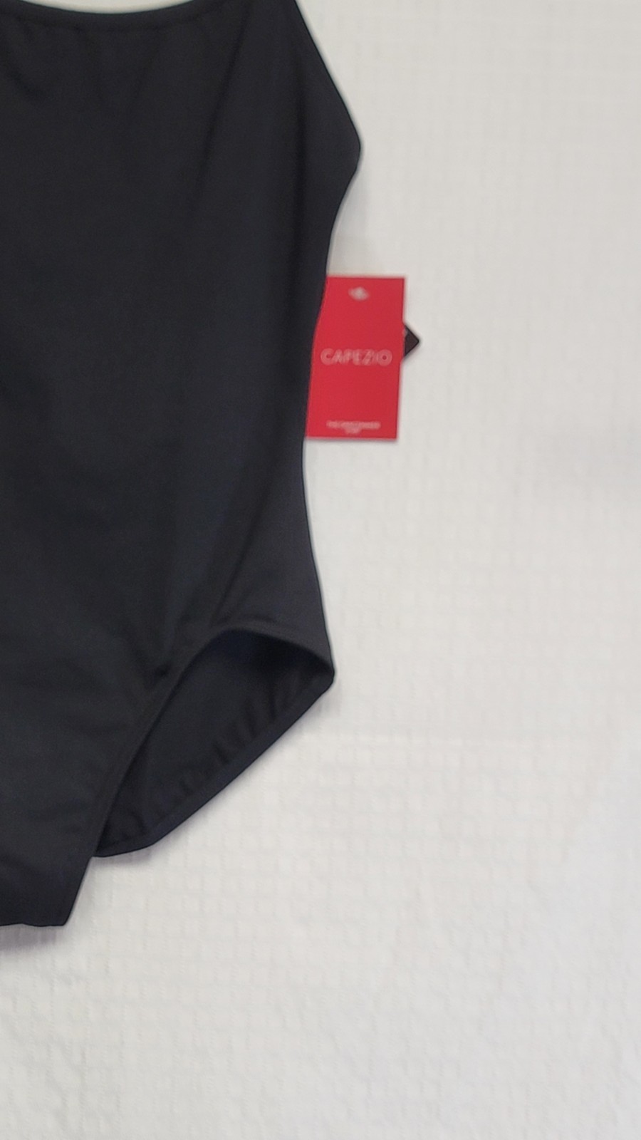 Capezio Camisole Leotard Adjustable Strap Black Scoop Neckline Low V-back SZ XLC