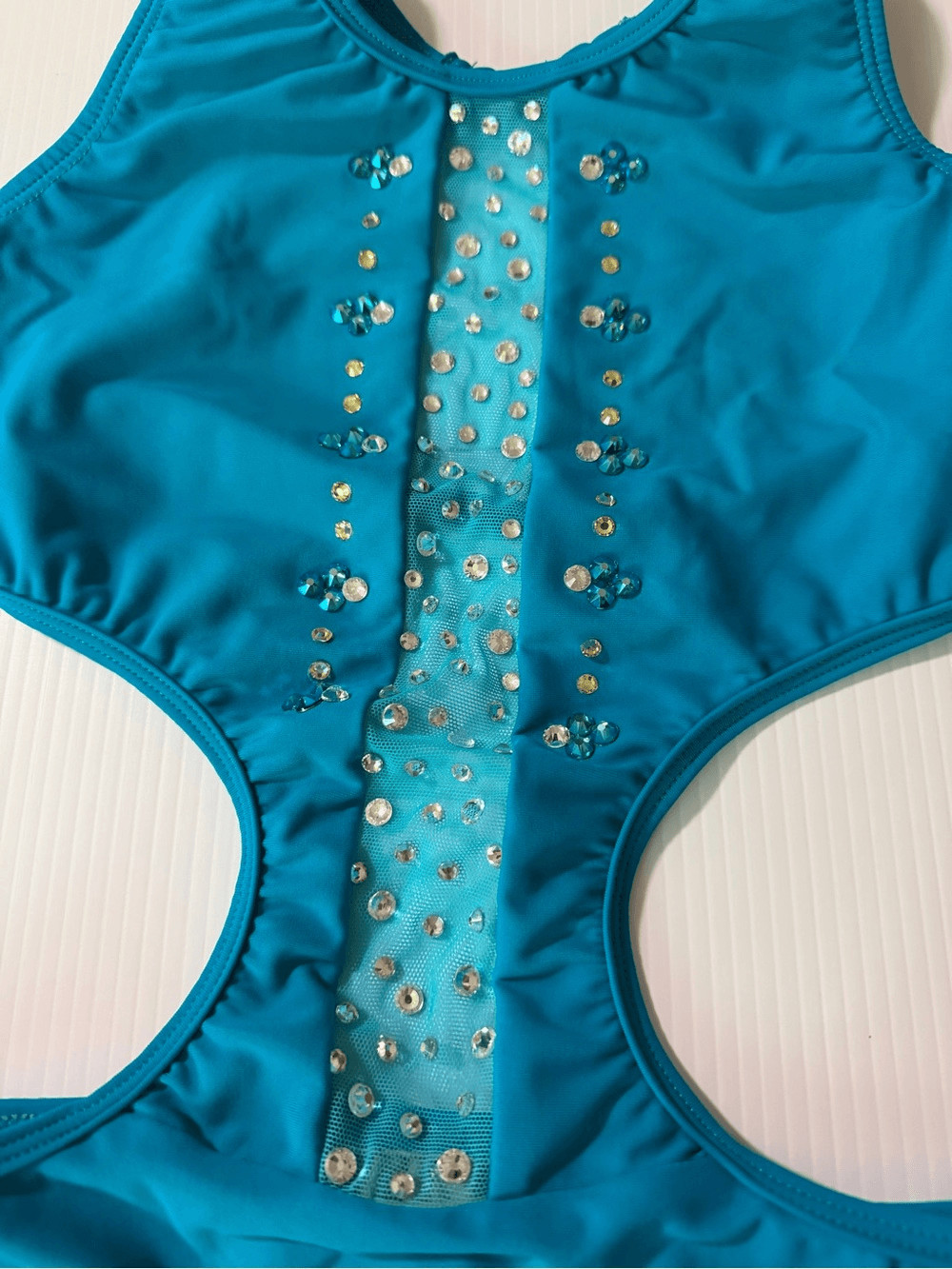Opra solo custom dance costume cutout illusion teal contemporary LC-large child