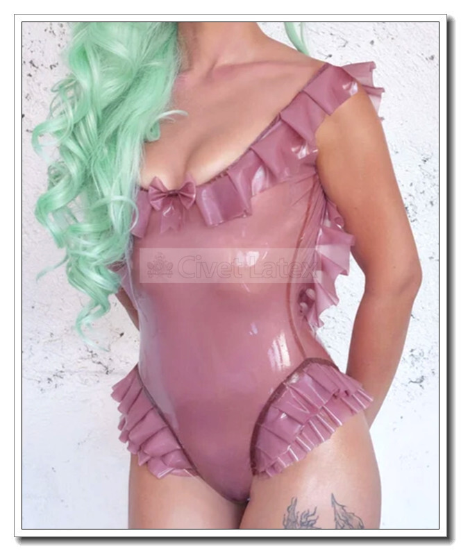 Latex Leotard Transparent Pink Sweat Ruffle Style Blackless No Zip Customize J30