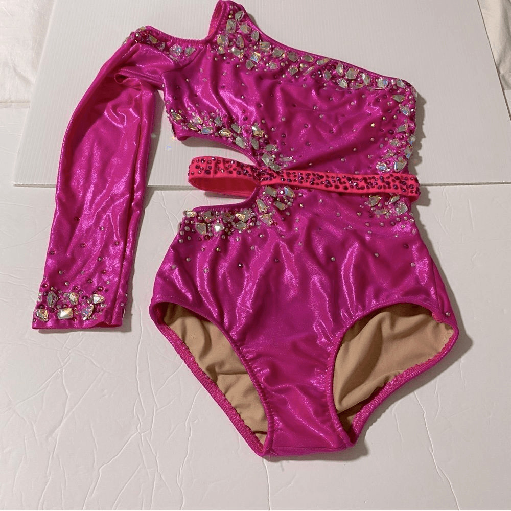 Glamour solo dance costume hot pink sassy contemporary jazz bling SA-Small adult