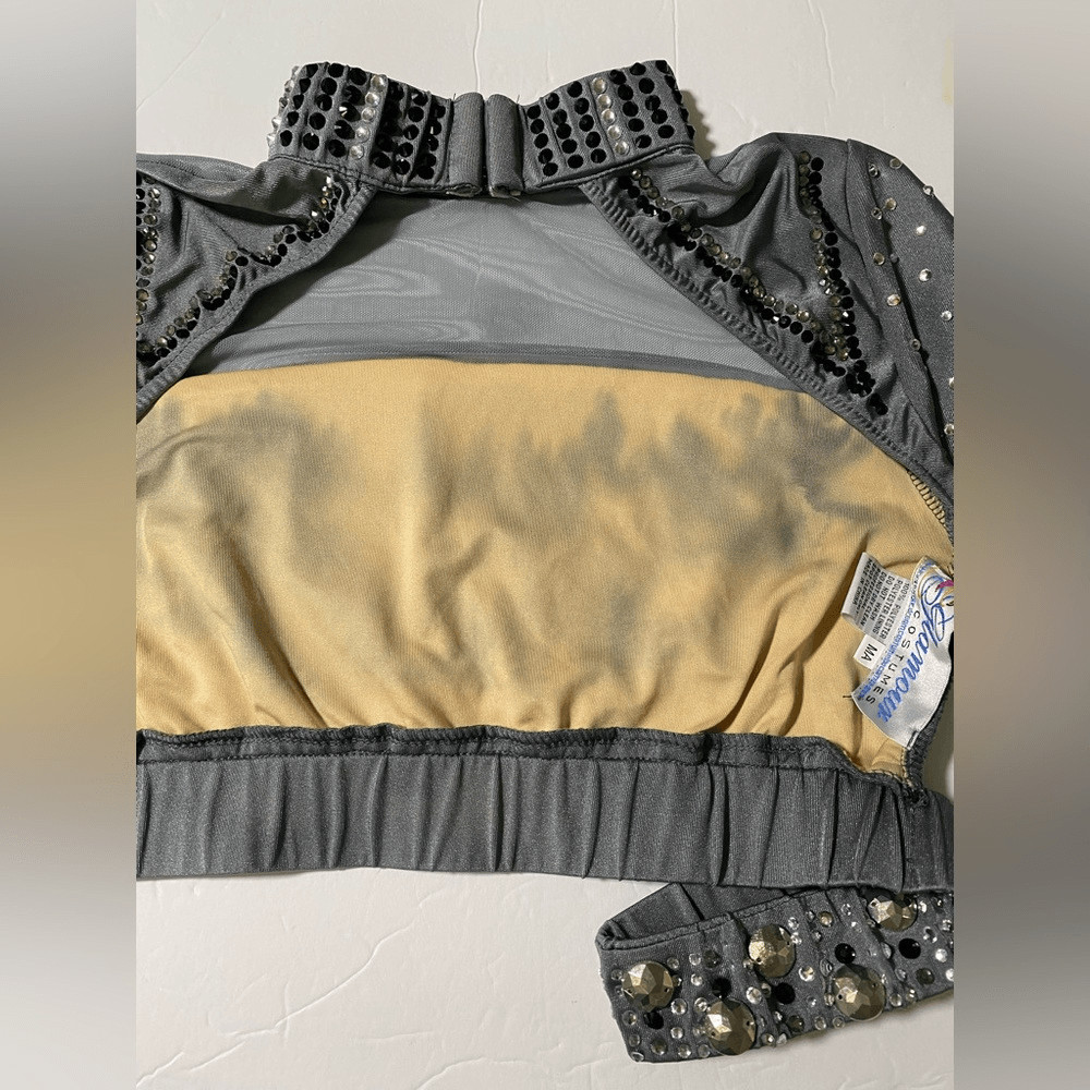 Glamour solo dance costume 2 piece gray embellished rhinestone MA adult