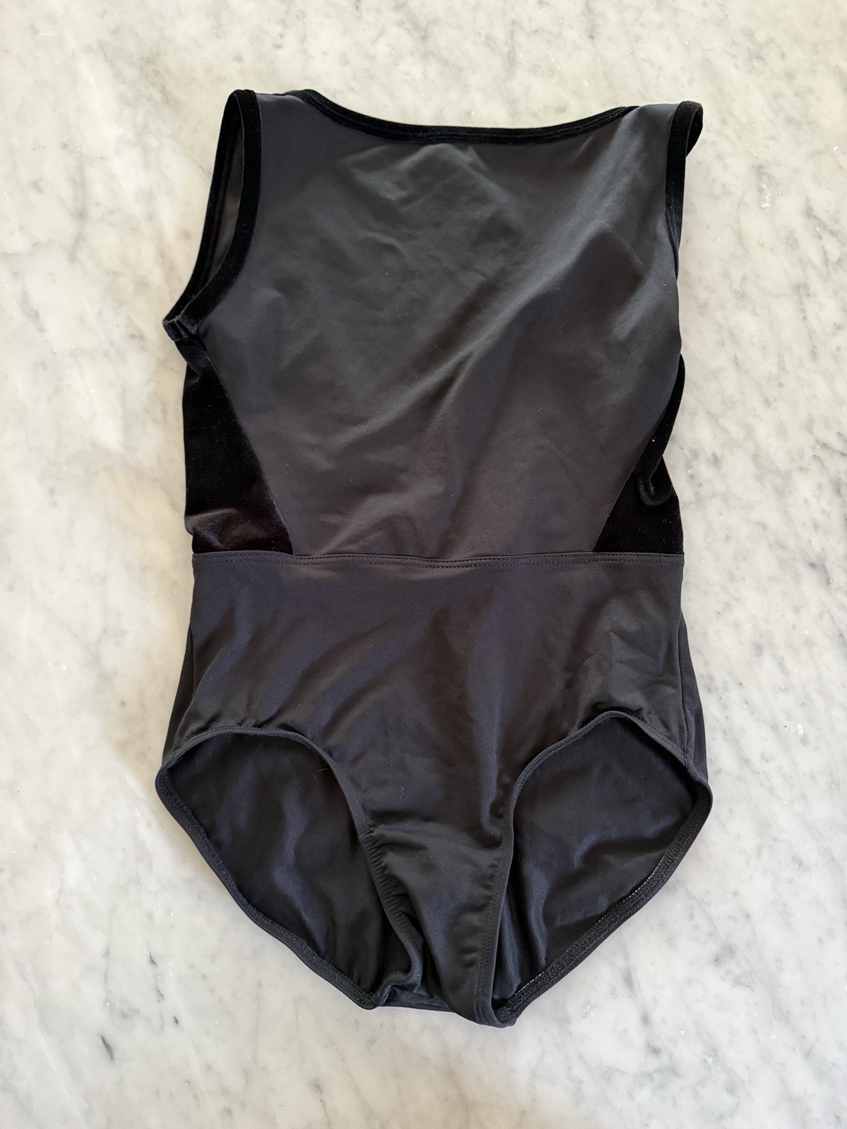 Black Suffolk Leotard With Velvet Trim And Accents Adult Small Deep V Back