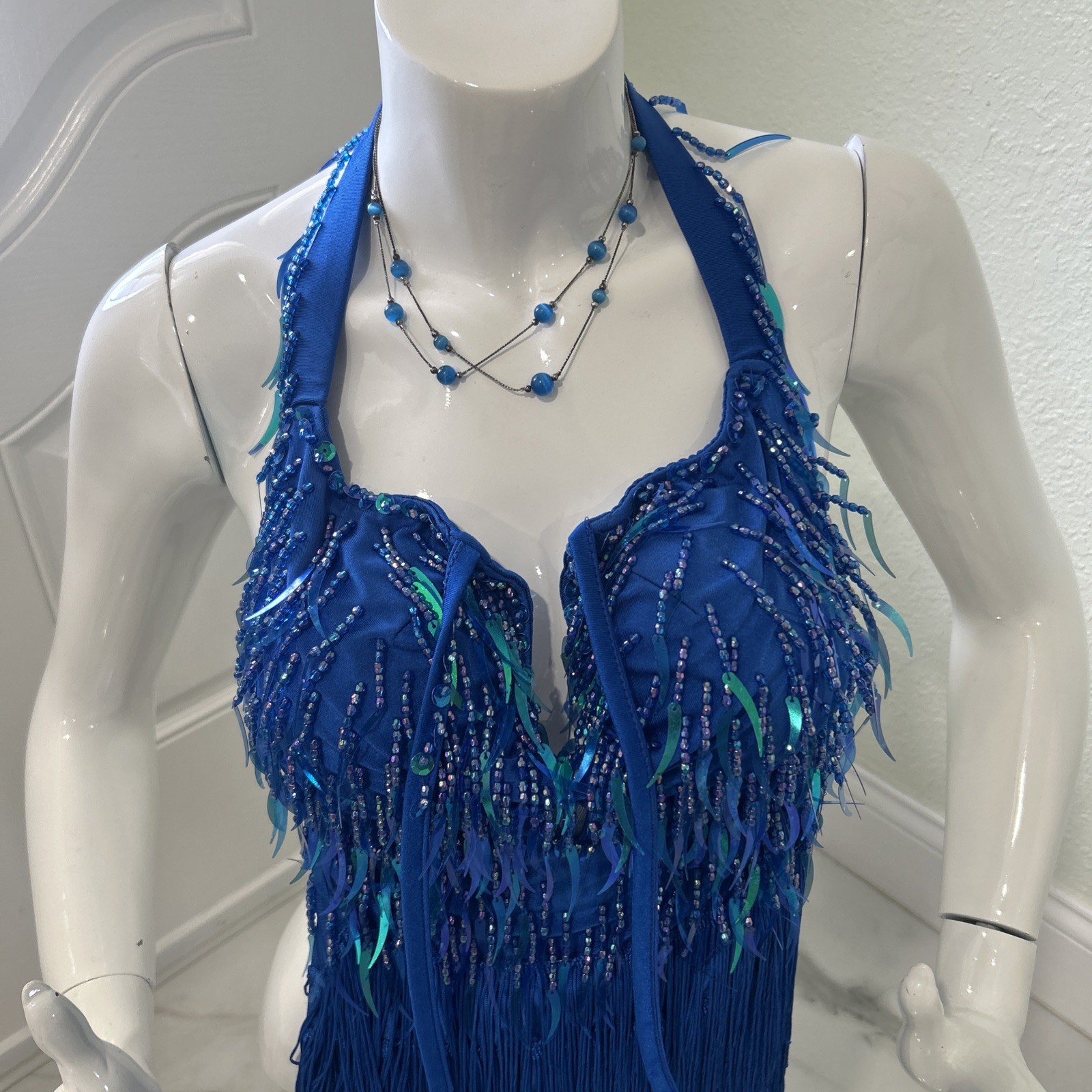 Glamour Costumes Dance Costume Beaded Blue ballroom Size SA Adult Sexy Glitter