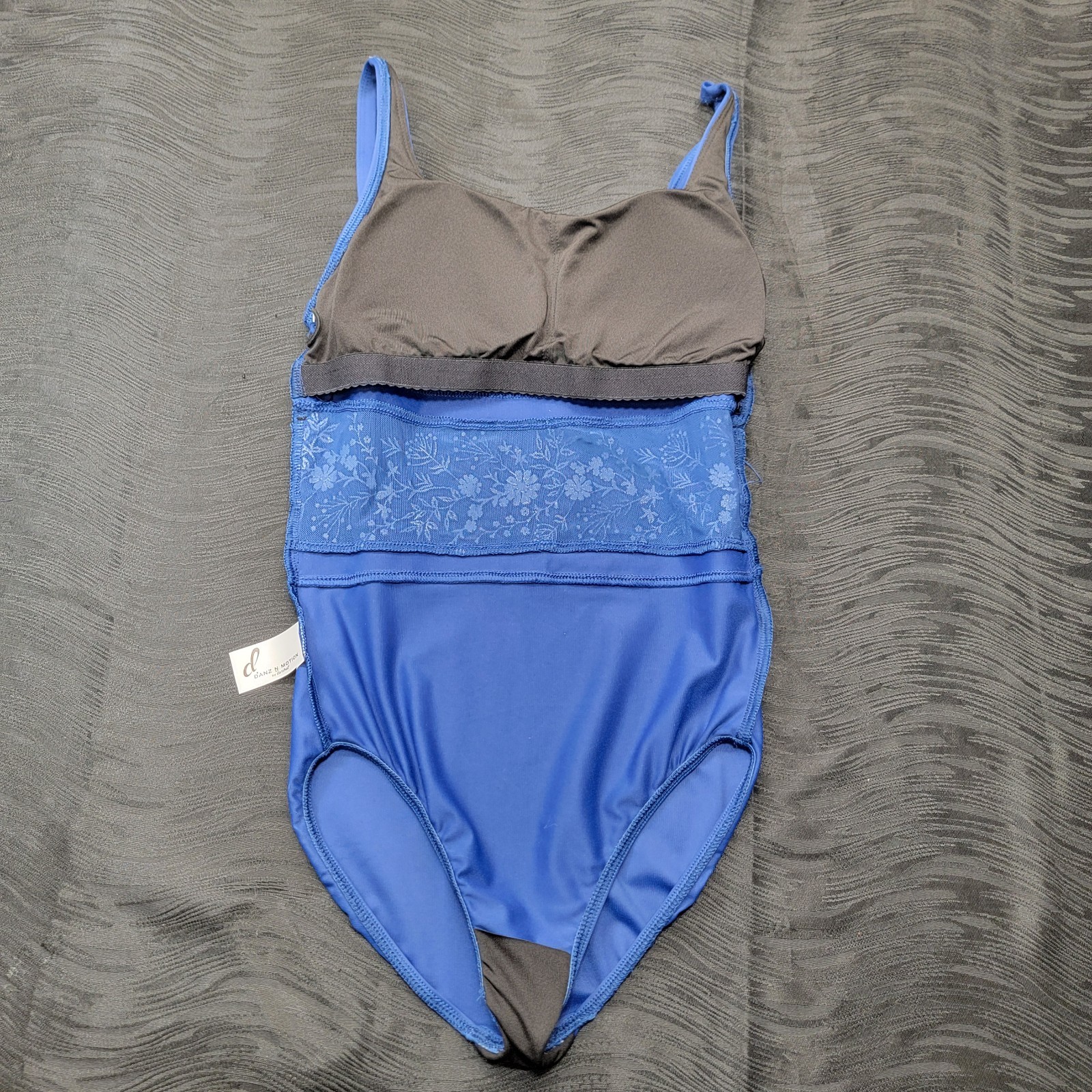 Danz N Motion Royal Blue Square Neck Sheer Mesh Waist Floral Print Petite Adult