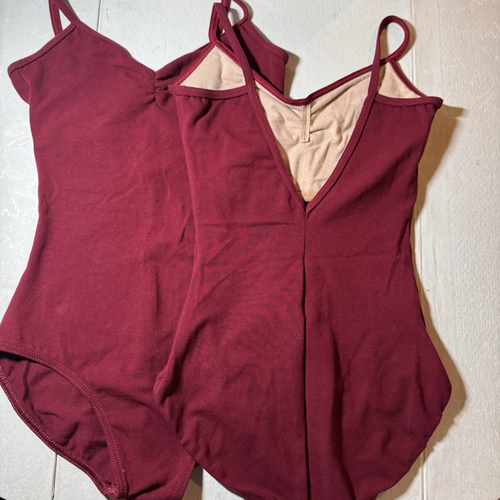TWO Balera Dancewear 90% Cotton Burgundy Leotards Adult Size Small Womens Dance