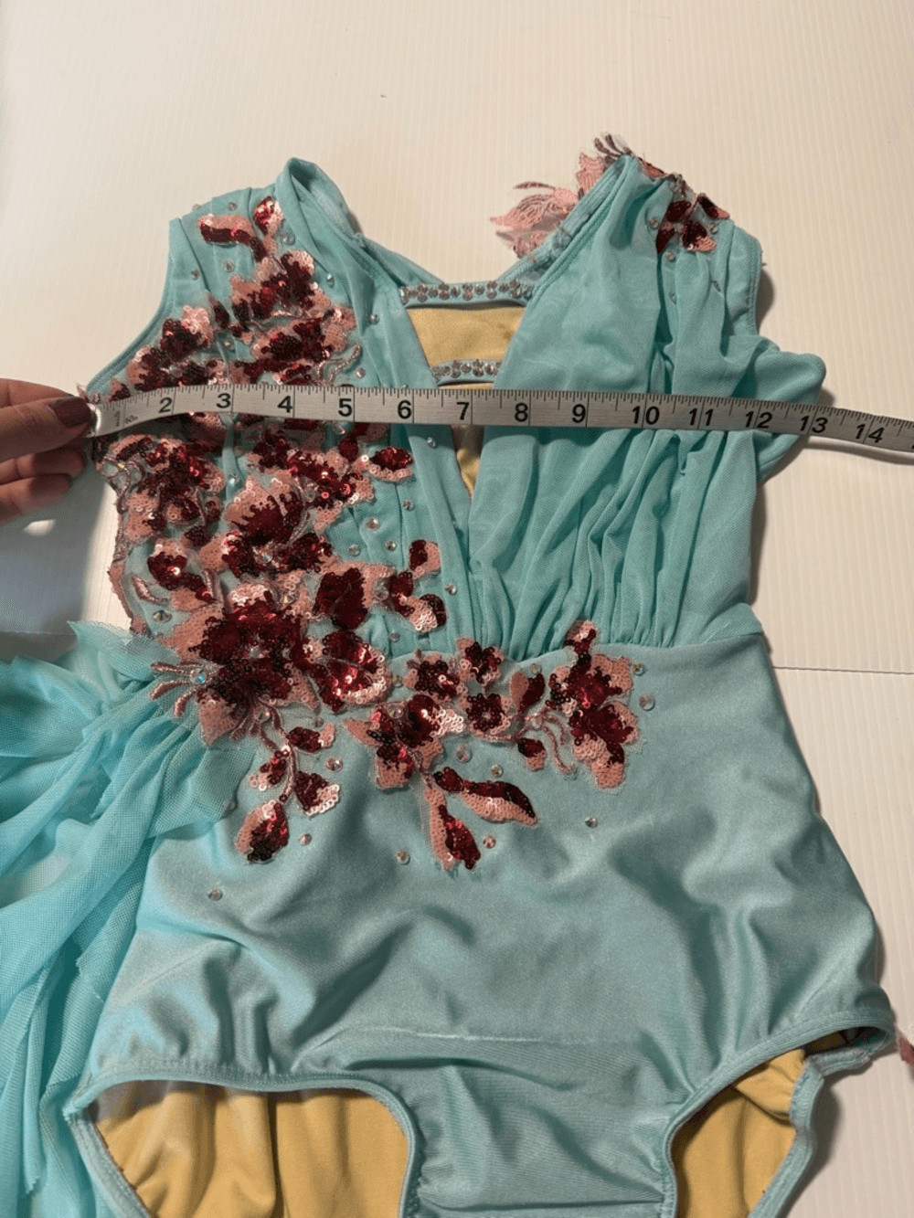 Glamour solo dance costume aqua blue lyrical contemporary mesh dress XSA