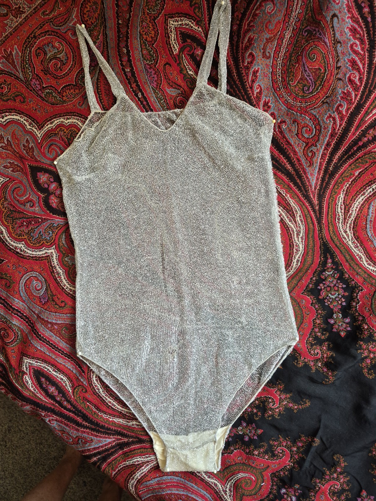 Vintage Body Suit JC Penney 70s 80s Disco Silver Small Women’s Leotard