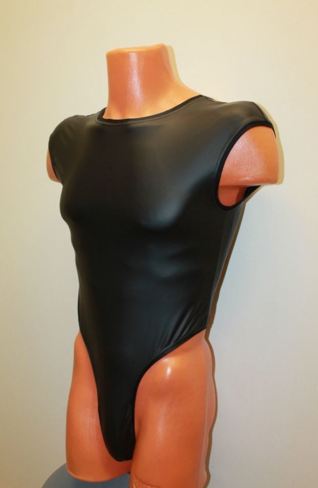 Men Thong Leotard 150-05 Black Spandex Leayher-like Size S