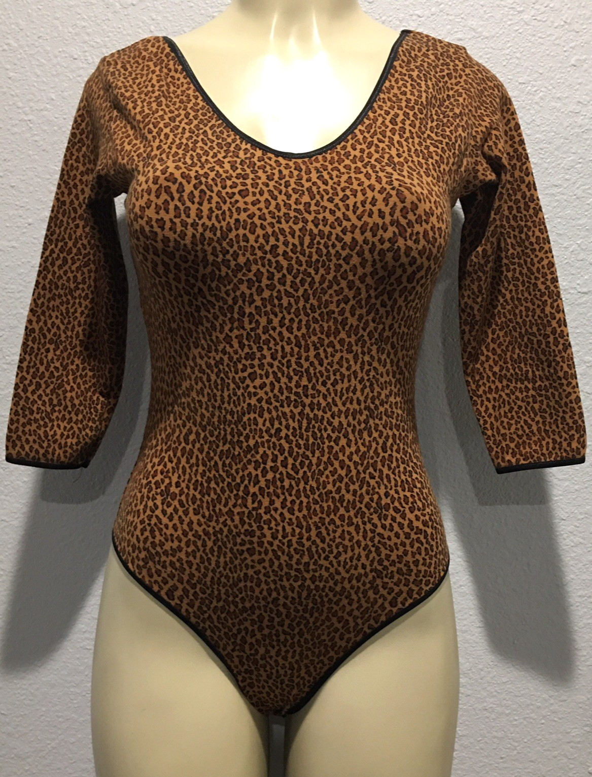 Vtg Animal Print Cotton Spandex Leotard M