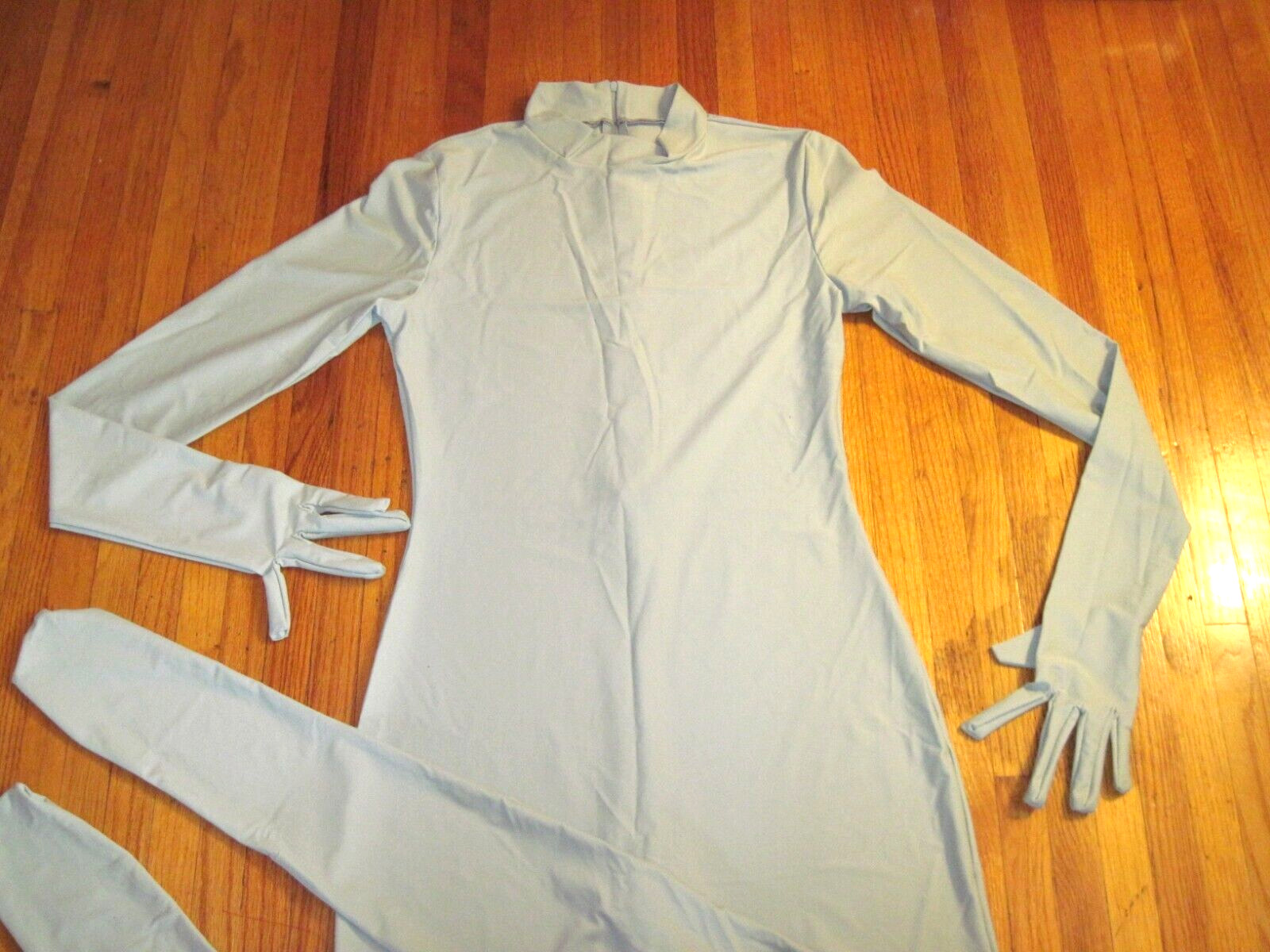 Plus Size Shiny Gray Long Sleeve T Neck Footed Unitard W/Hands Sz 2XL-16-18 New