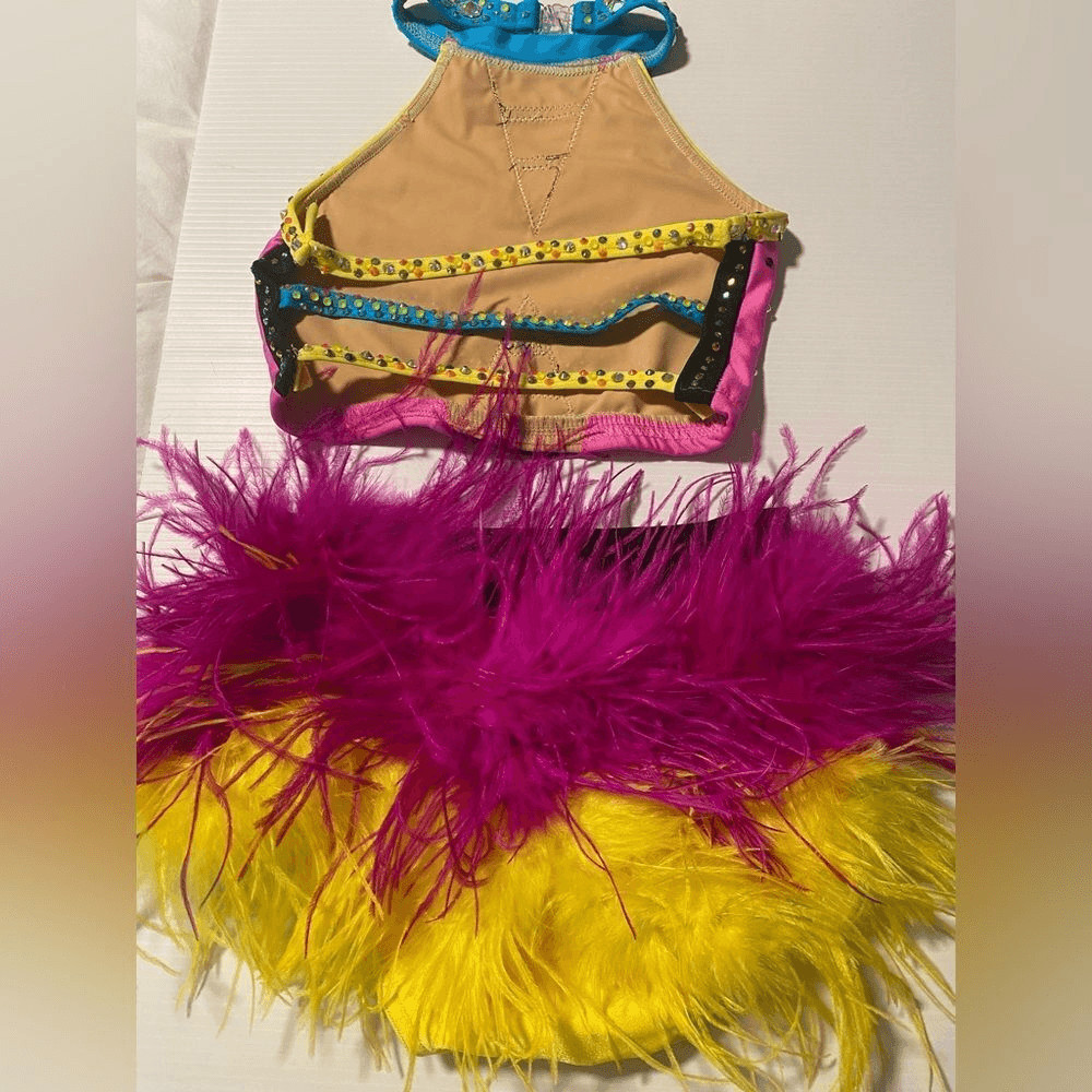 Custom solo dance costume sassy feather contemporary jazz 2 piece LC child/SA
