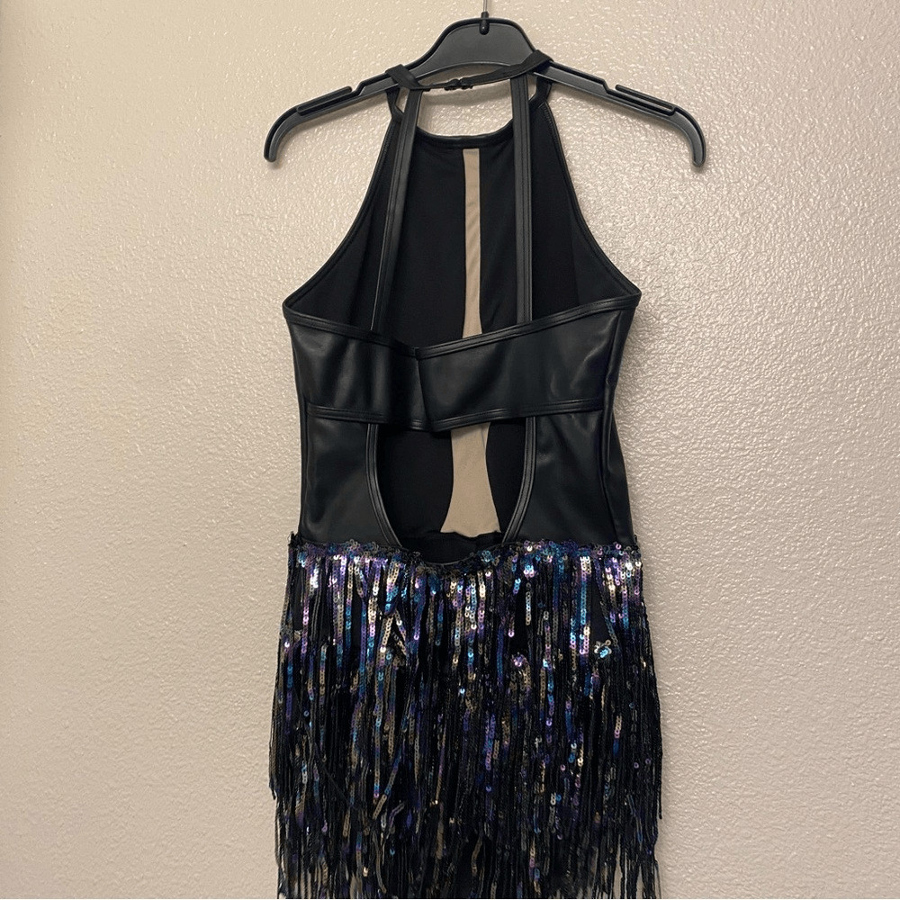 Weissman Elite dance costume Black faux leather mature Let Them Know 15878 SA