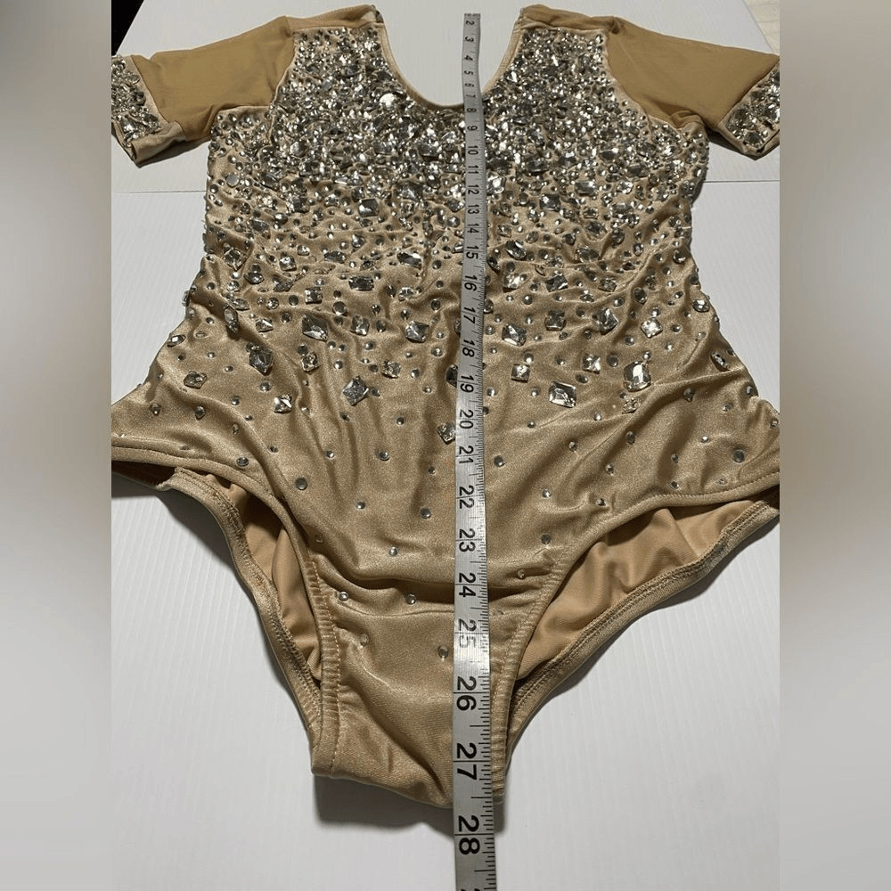 Glamour Solo Crystal Dance Costume Tan Beige Adult LA Nude Illusion Jazz