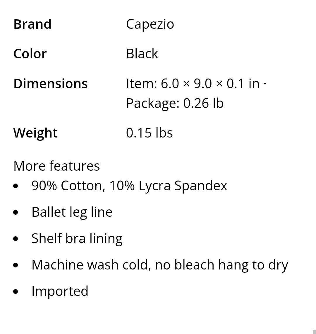 Capezio Women’s Black Solid Dance Leotard One-Piece with Straps
