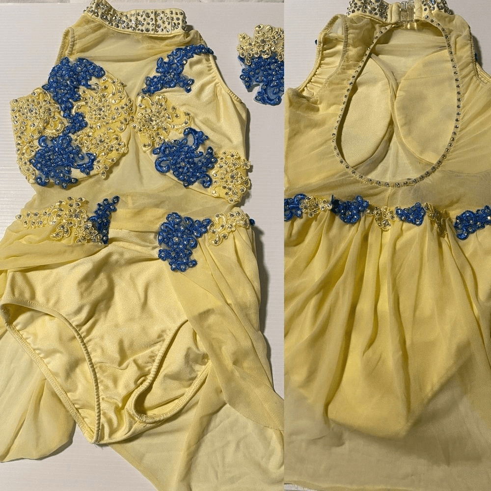 Glamour Solo Dance Costume MC Child Yellow Blue Lyrical Contemporary floral