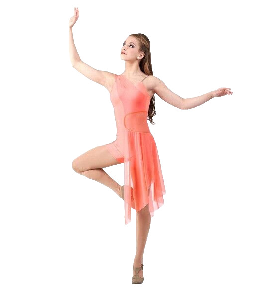 The Journey SALMON Adult Large Lyrical Dance Costume Unitard Attached Drape