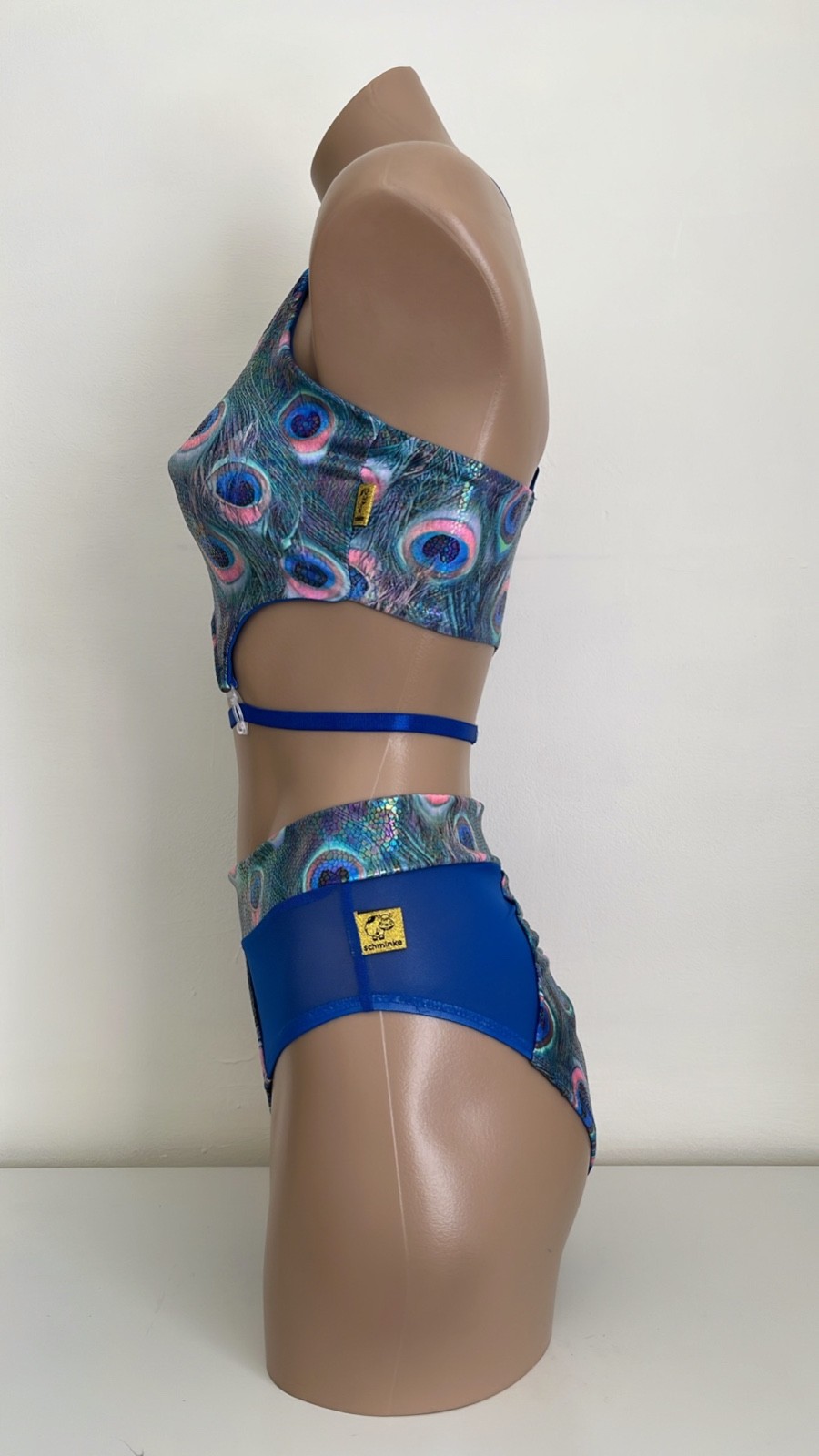 Schminke 🦚 peacock pole-dance set baby evil top & Hybrid bottoms high leg mesh