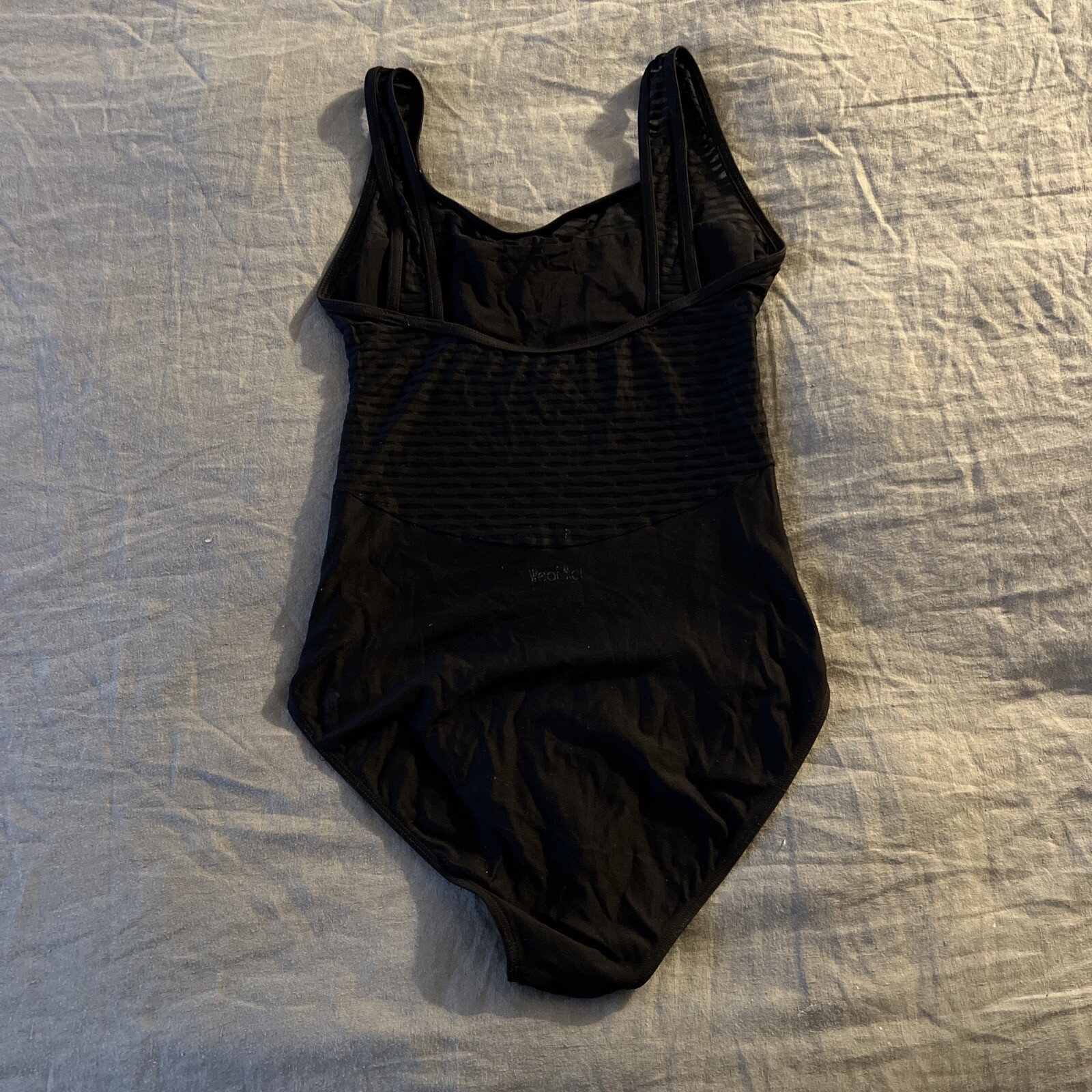 Wear Moi Black Mesh Stripe Tank Leotard- Size M