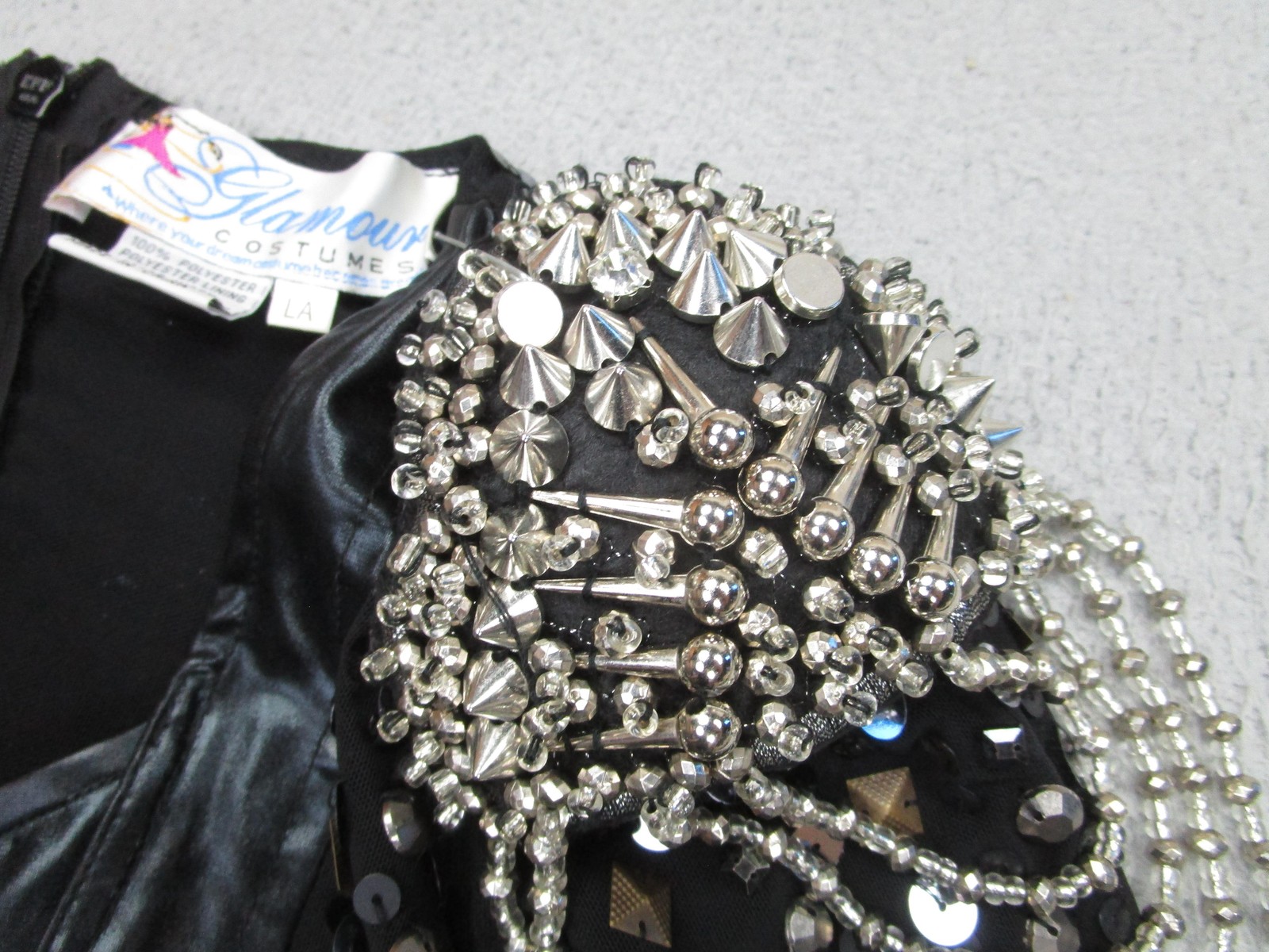 Glamour Costumes Bodysuit Womens L Black Sequin Spiked Studded Shoulder Dance