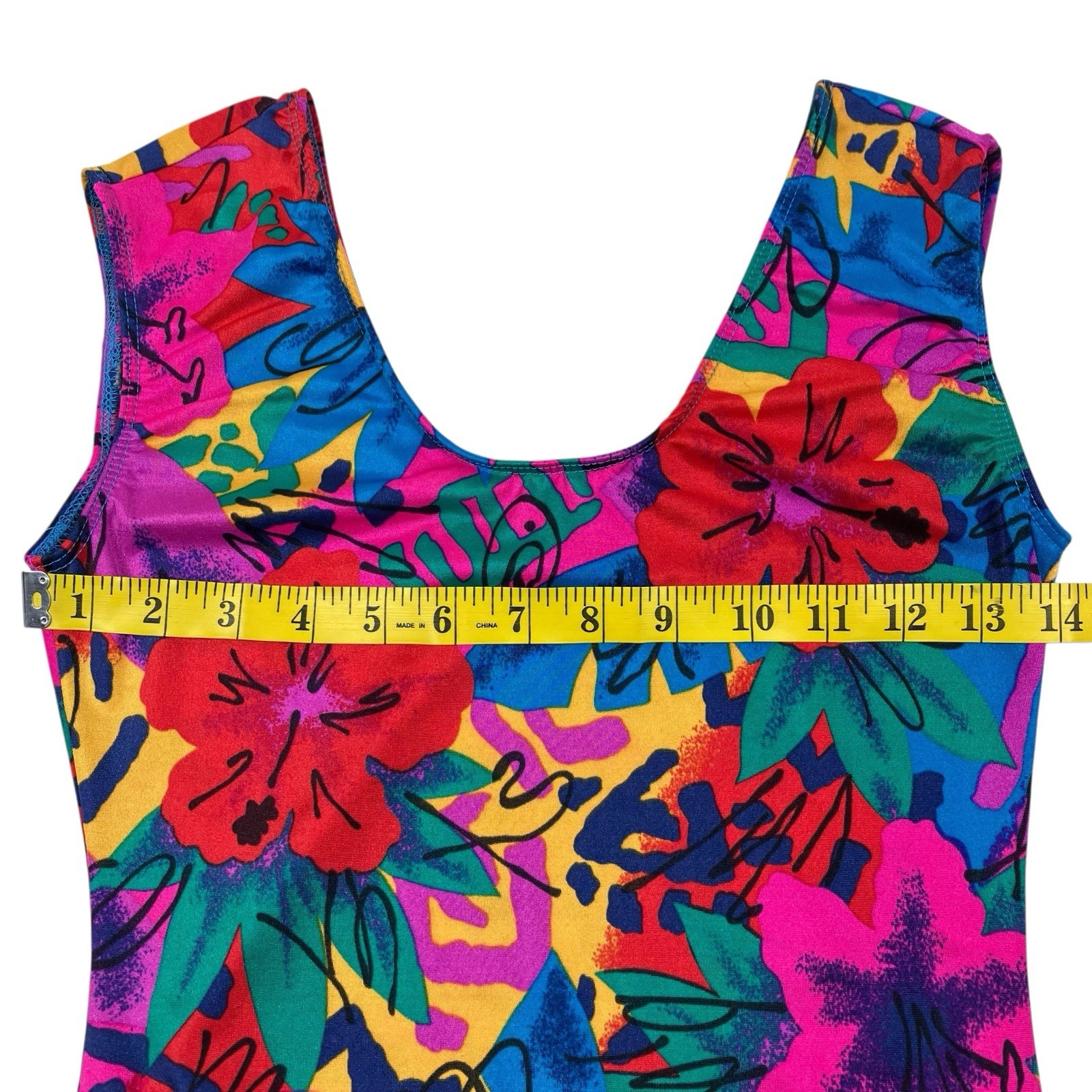 VTG 80s Stevi Brooks Colorful Floral One Piece Bodysuit Dance Leotard Size M