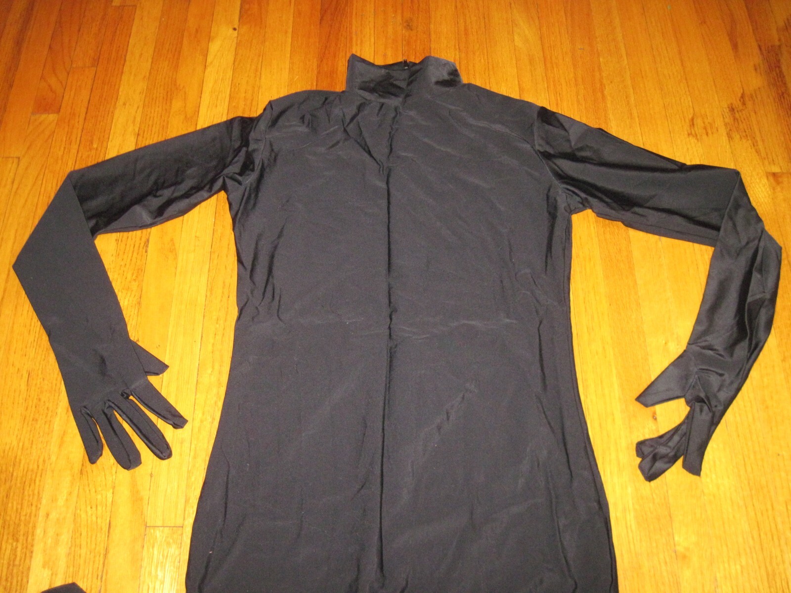 Plus Size Shiny Black Long Sleeve T Neck Footed Unitard W/Hands Sz XL-14-16 New