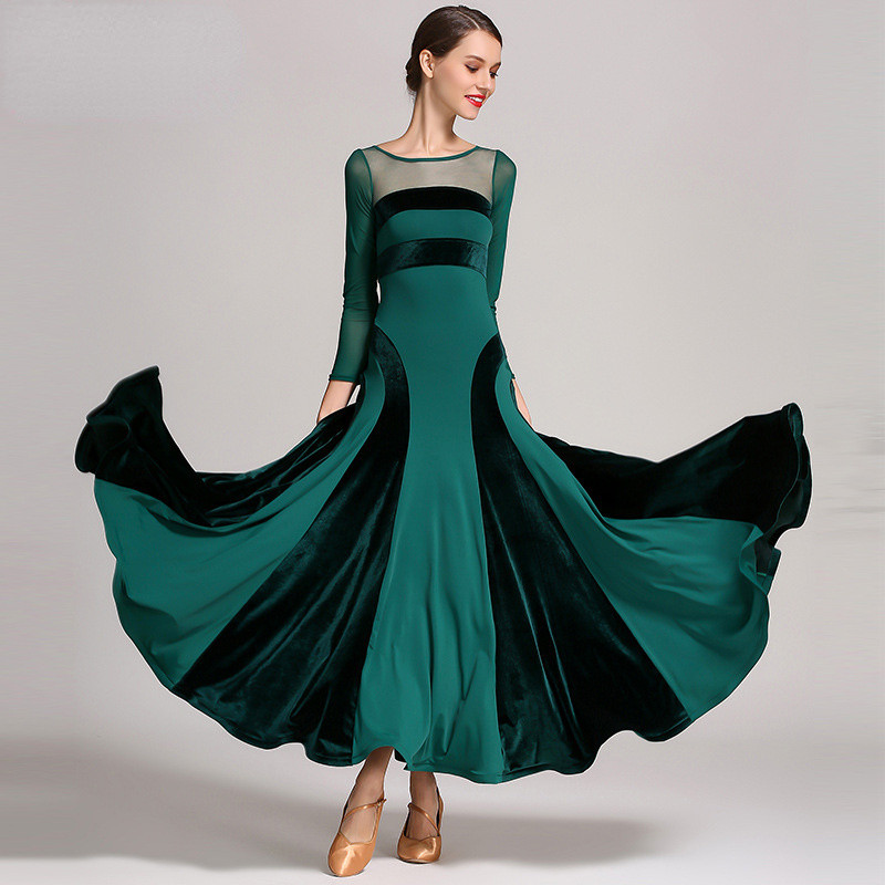 Elegant Ladies Velvet Swing Dance Dress Waltz Modern Tango Dancewear Ballroom