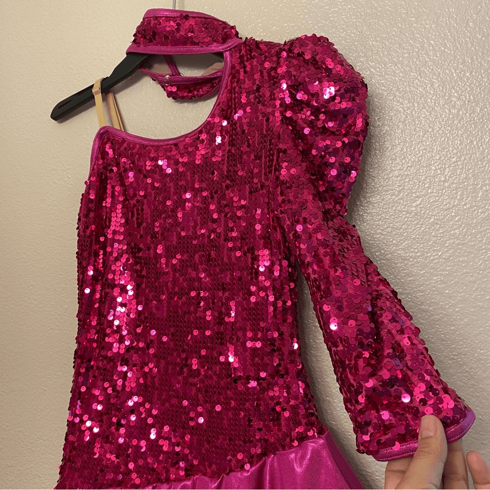 WEISSMAN Dance Costume hot pink sequin one sleeve CALL ME MAYBE 9243 SA adult