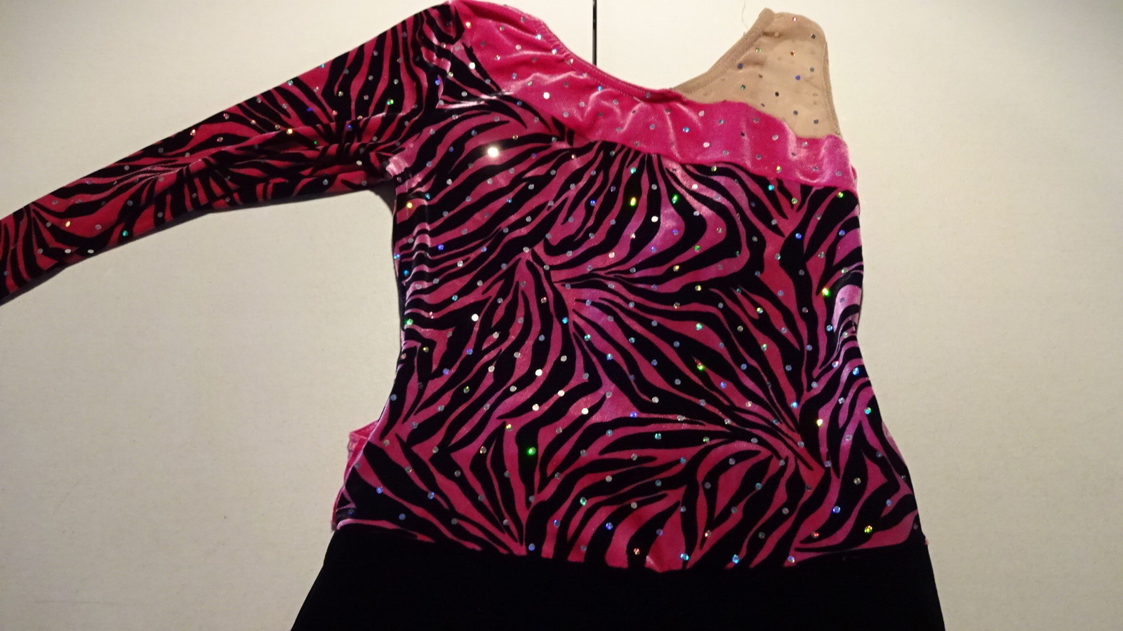 DANCE COSTUME Hot Pink & Black Leopard Print Rhinestones Adult Sz 12 – 14
