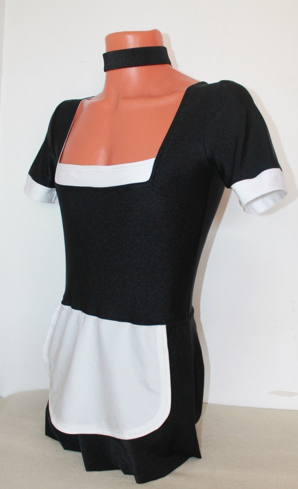 Set Men Costume 700-10 French Maid Dress White and Black Spandex Size S