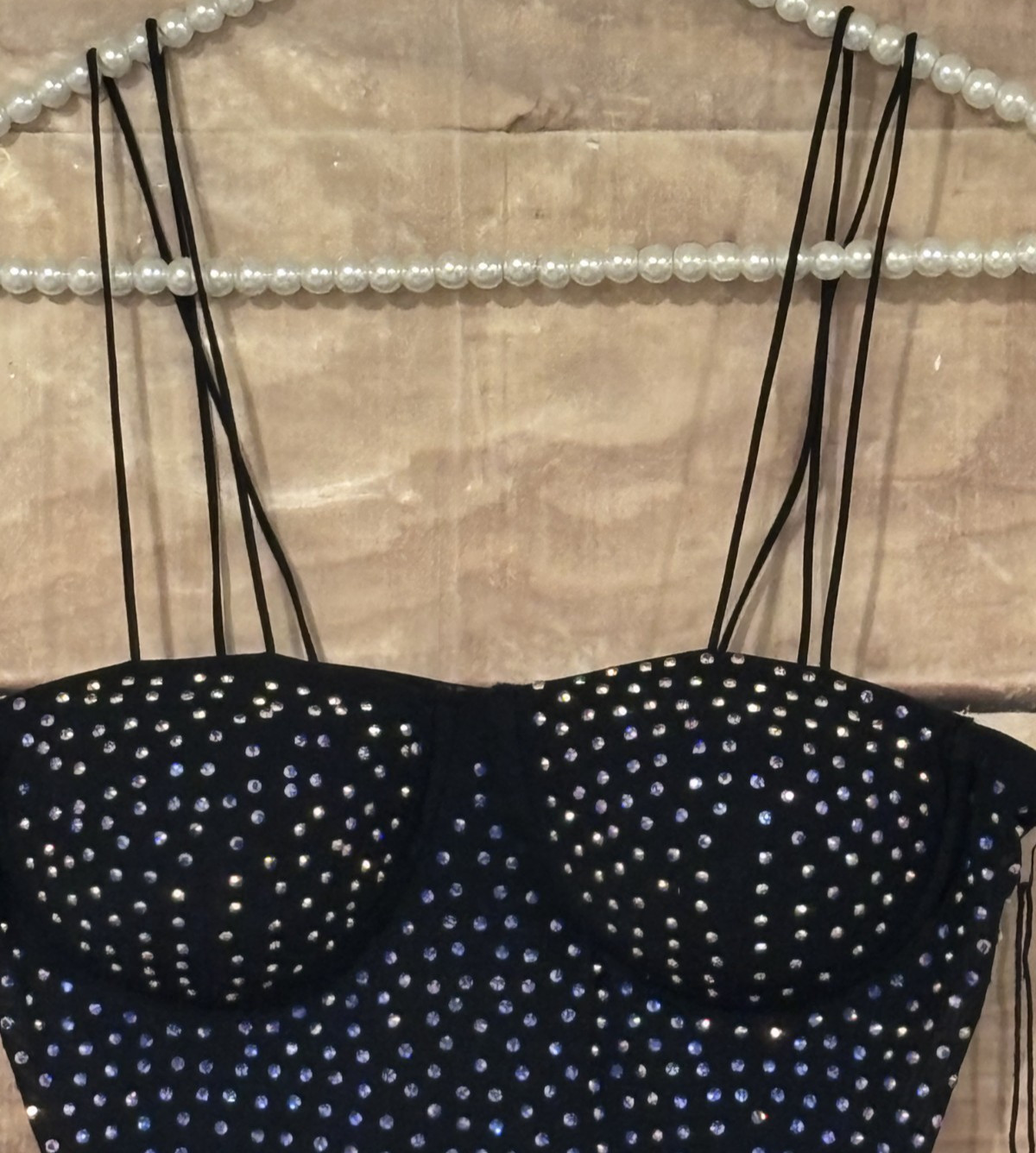 Haute Monde Women M Club Night/Party Leotard Black Rhinestone Molded Wired Cups