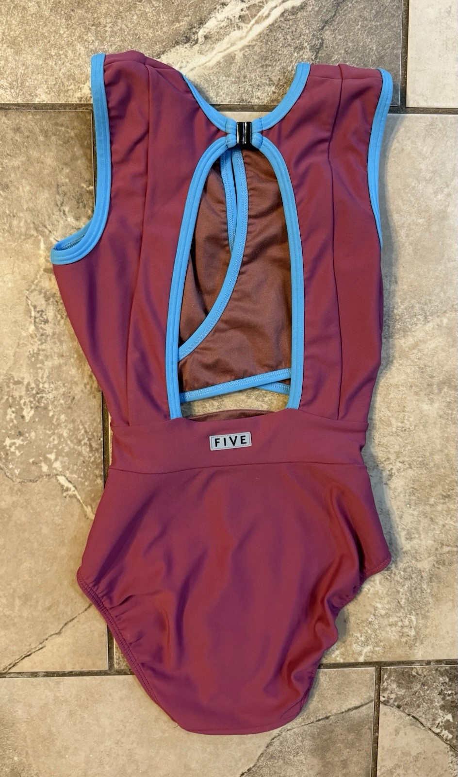Five The Label Leotard Womens XS Burgundy Blue Cutout Strappy Dance Gymnastics