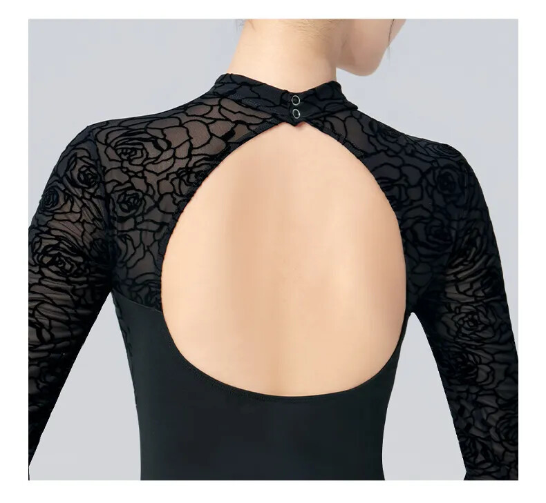 Ballet for Women Adult Black Lace Gymnastics Aerialist Long Sleeve Dance