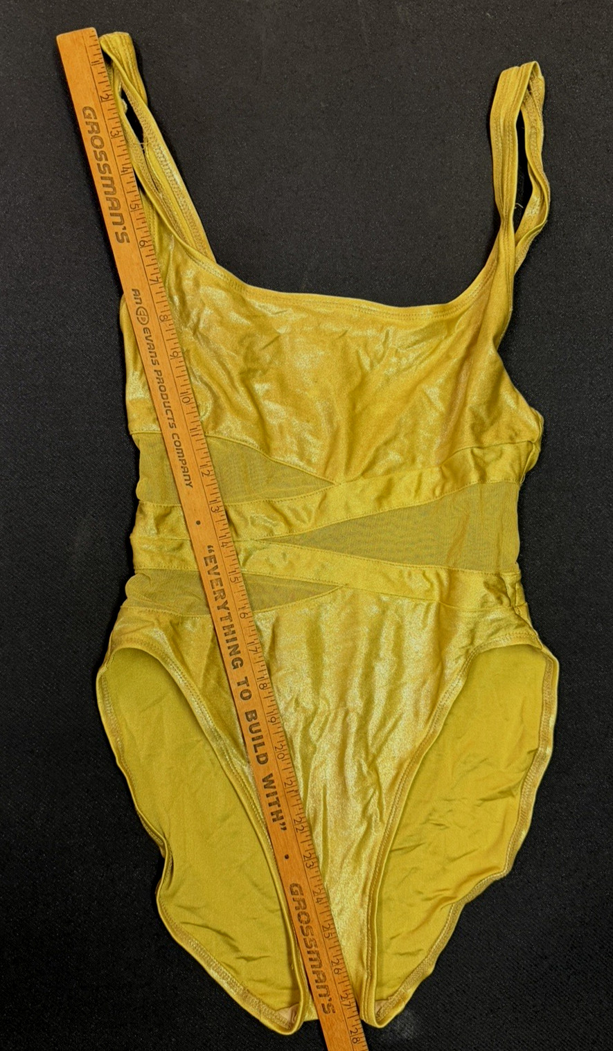 90s ANNE COLE Gold Shiny Aerobics Leotard Swimsuit HiCut Dance Jazzercise 12 GUC
