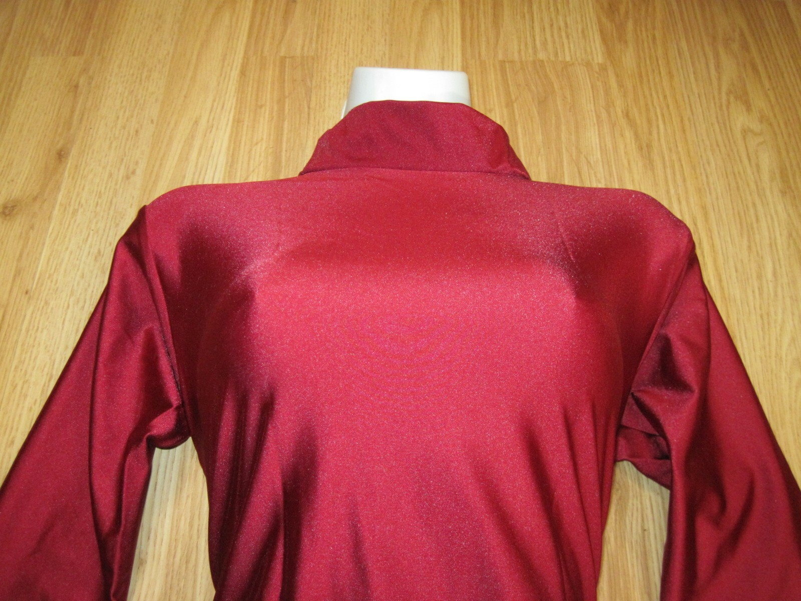Woman’s Plus Size Shiny Maroon Spandex Long Sleeve T-Neck Leotard Size 2XL New