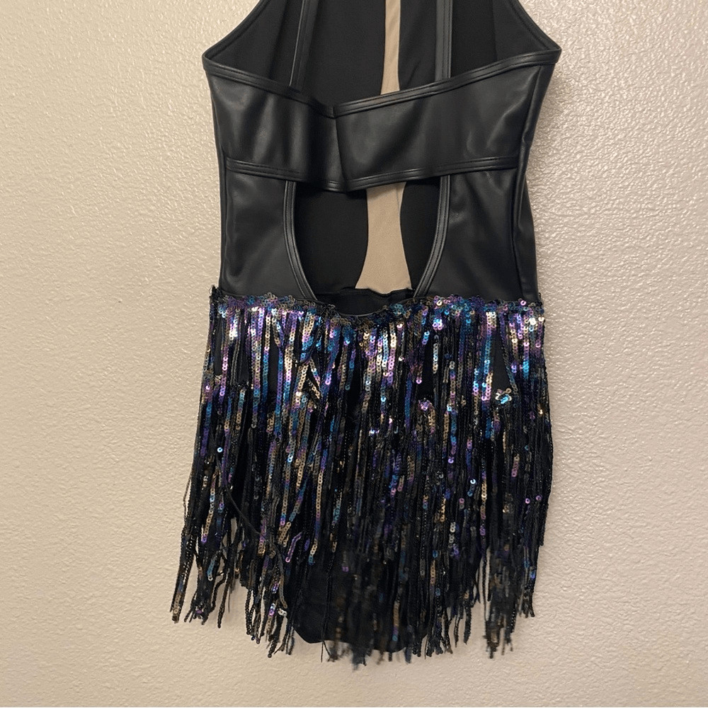 Weissman Elite dance costume Black faux leather mature Let Them Know 15878 SA