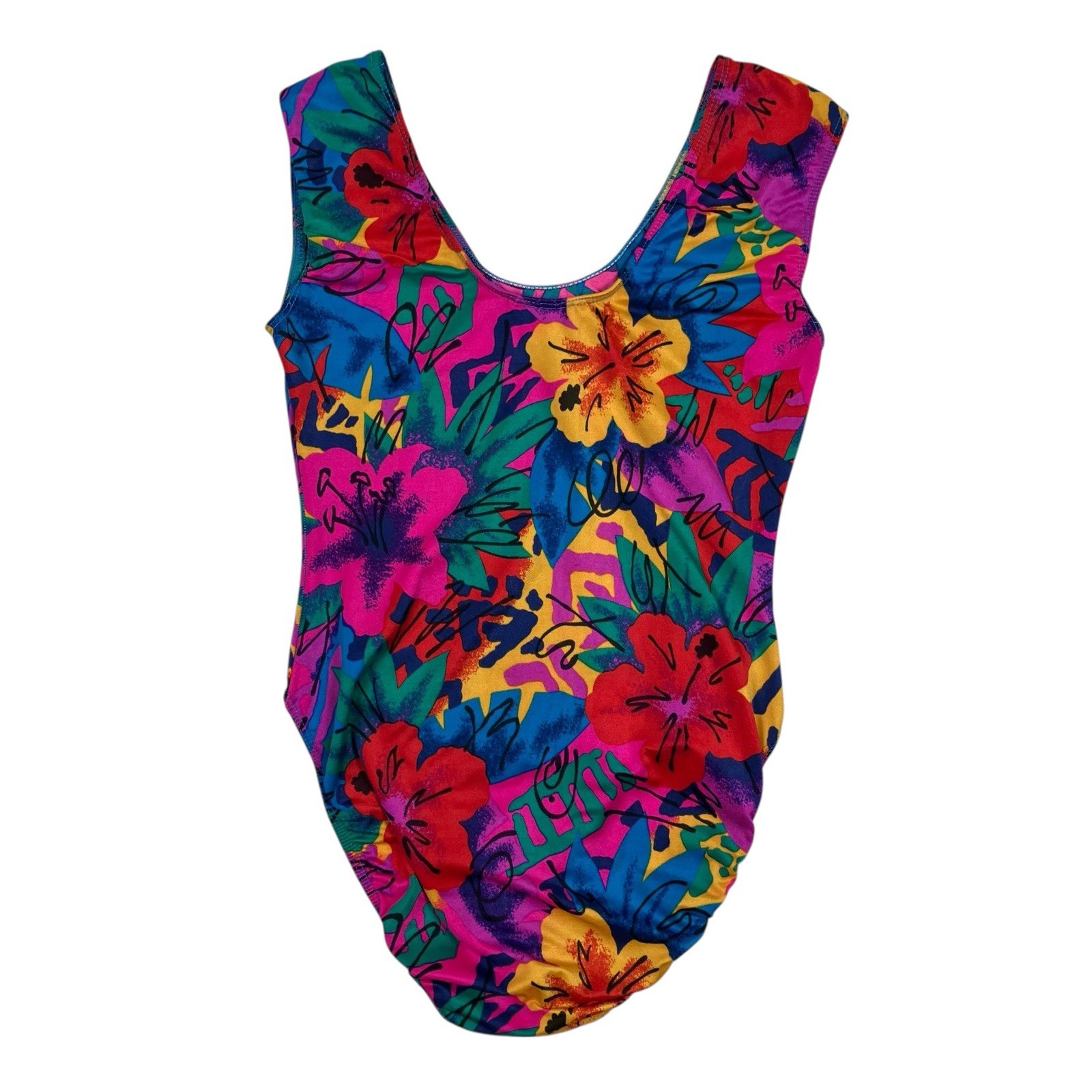 VTG 80s Stevi Brooks Colorful Floral One Piece Bodysuit Dance Leotard Size M