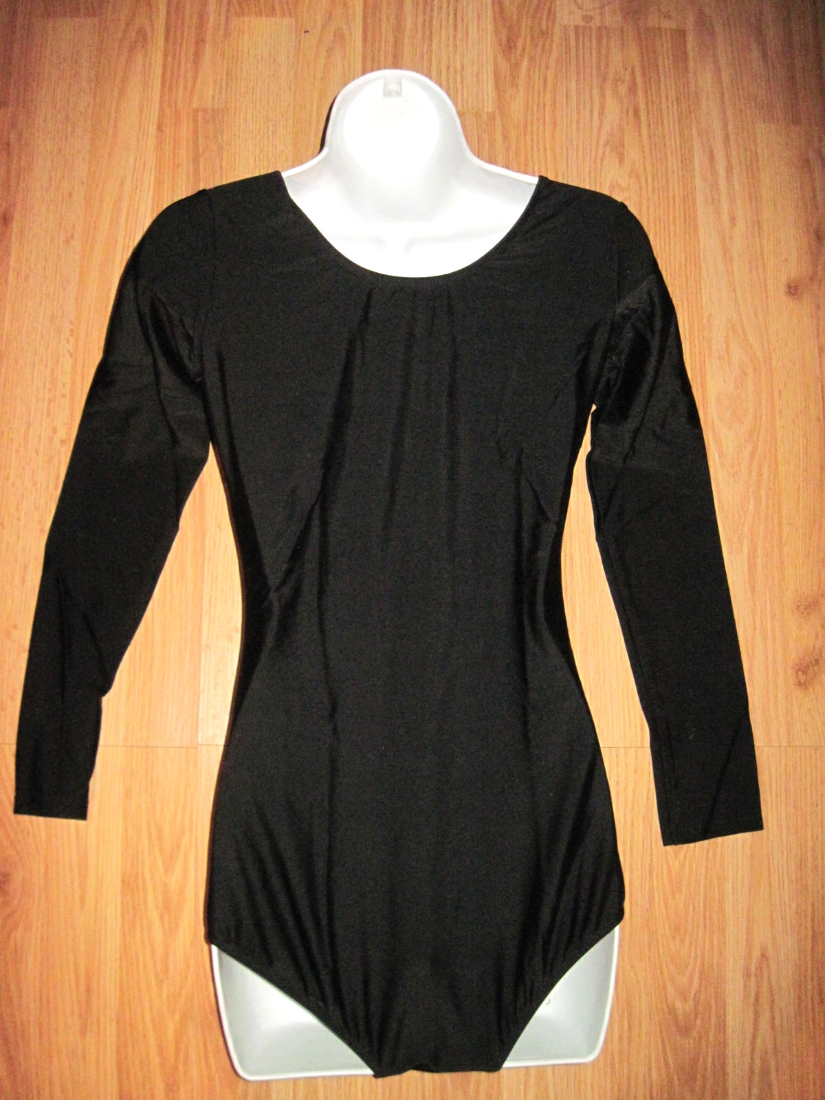 Plus Size Shiny Black Shelf Lined Spandex Long Sleeve Scoop Leotard Size 2XL NWT