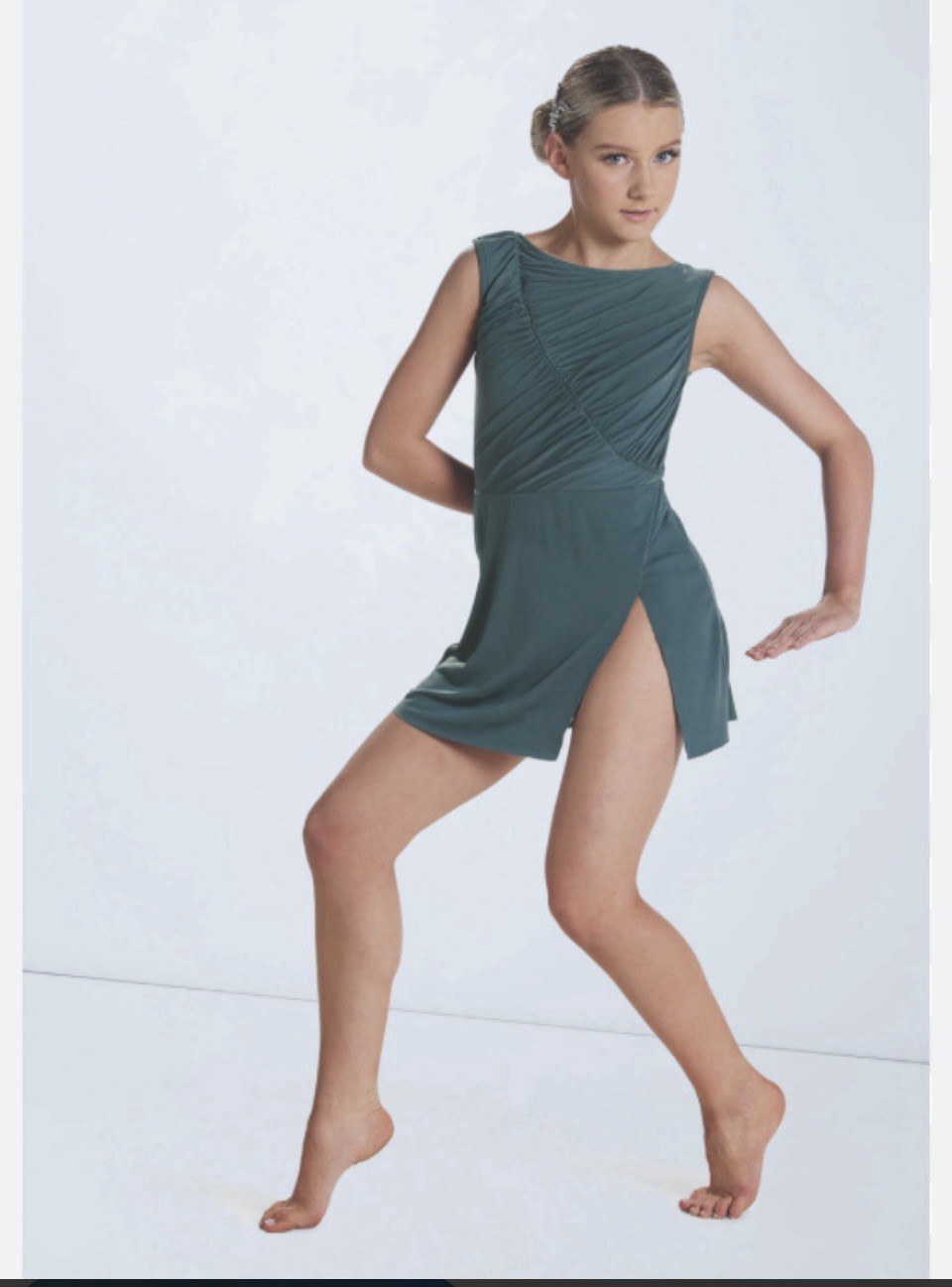 Weissman “Wrong Direction” 17911 SA solo dance costume Pine Bluish-Green Smocked