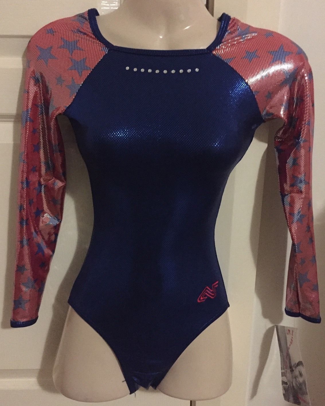 *NEW* AF leotard AXS gymnastics Alpha Factor adult extra small blue/red stars
