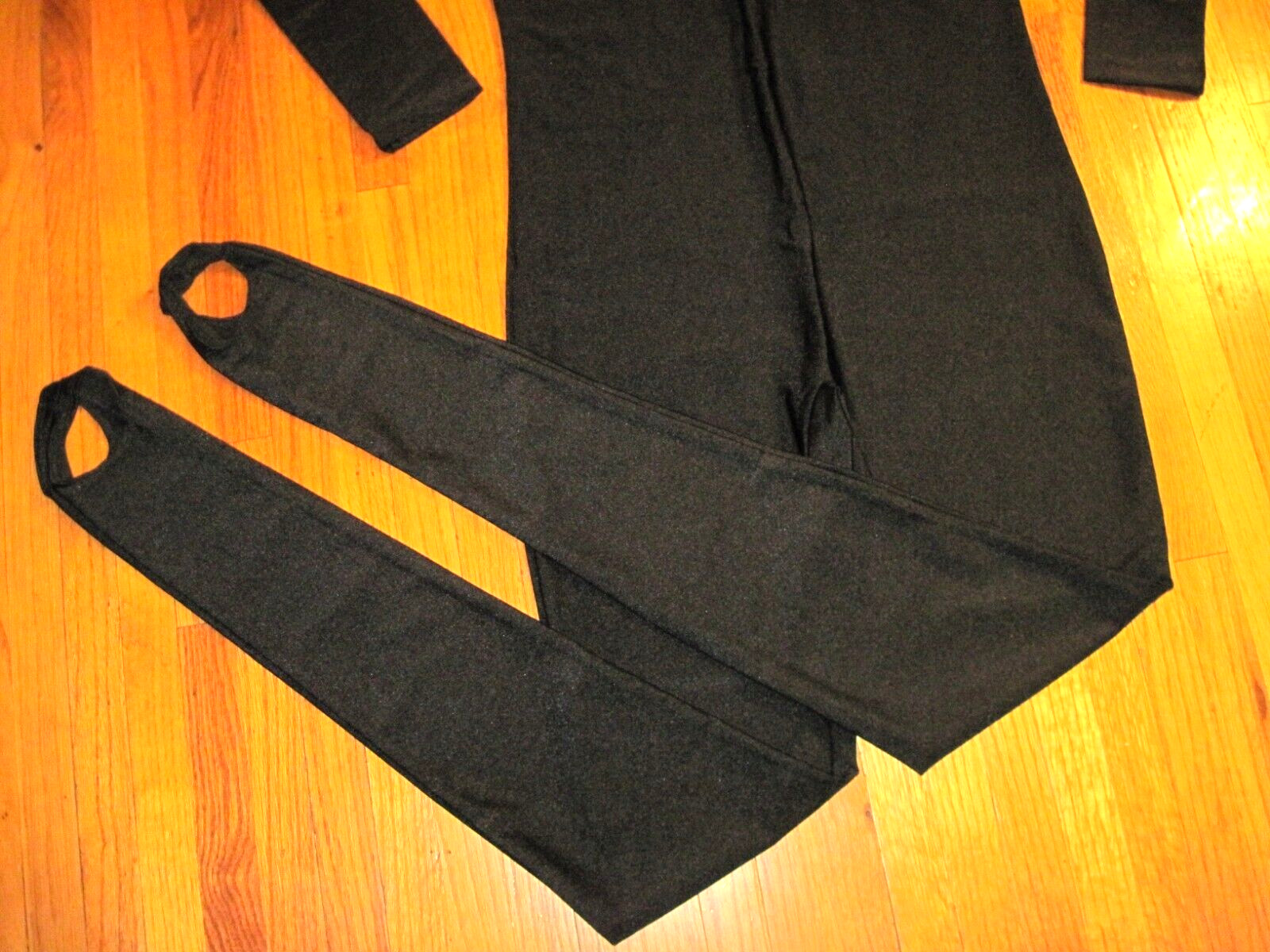 Plus Size Shiny Black Long Sleeve T Neck Stirrup Foot Unitard Size XL-14-16 New