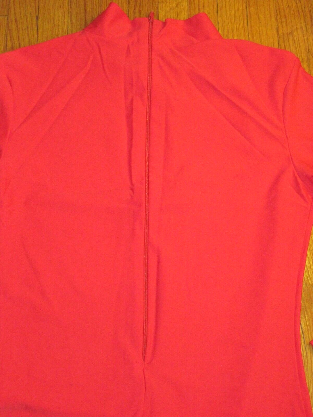 Plus Size Shiny Red Long Sleeve T-Neck Foot Less Unitard Size XL-14-16 New